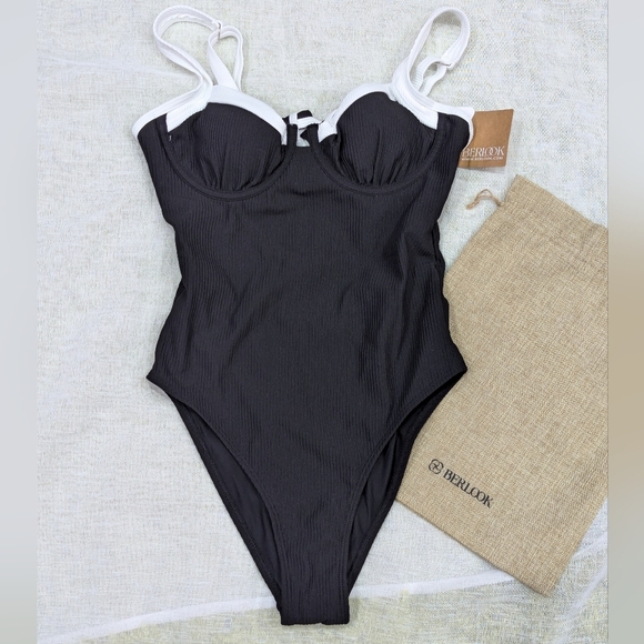 BNWT / Berlook / XS/ Small / Medium / Large Contrast Trim Knotted One-Piece - Picture 3 of 5